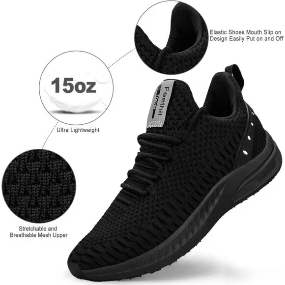 Men's Black Tennis Running Lightweight Breathable Mesh Fashion Sneakers